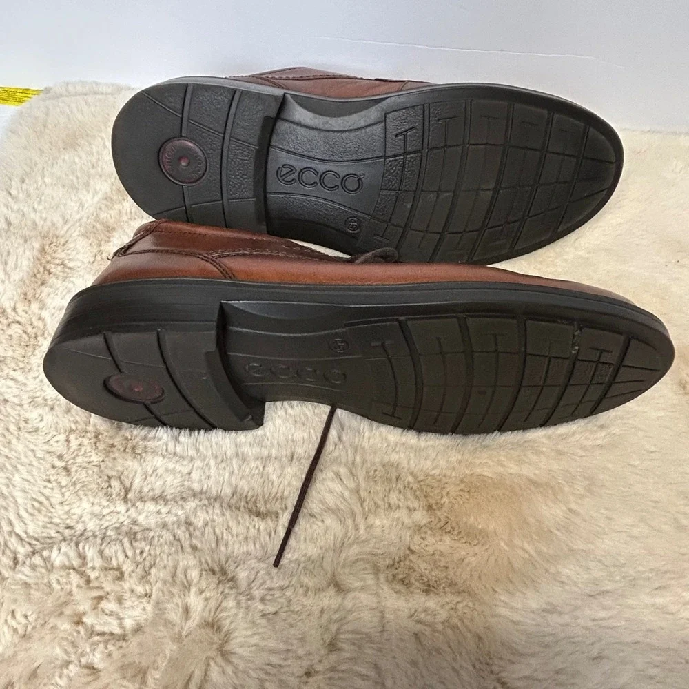 ECCO Mens Brown Leather Moc Toe Derby Dress Shoes Size 45 US 11-11.5‎